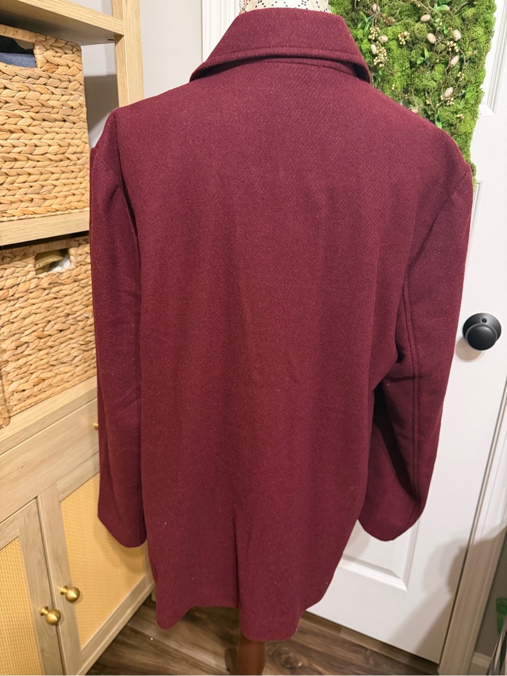 Loft Fringe-Trim Wool-Blend Blazer Jacket in Burgundy L, NWT - Picture 4 of 5